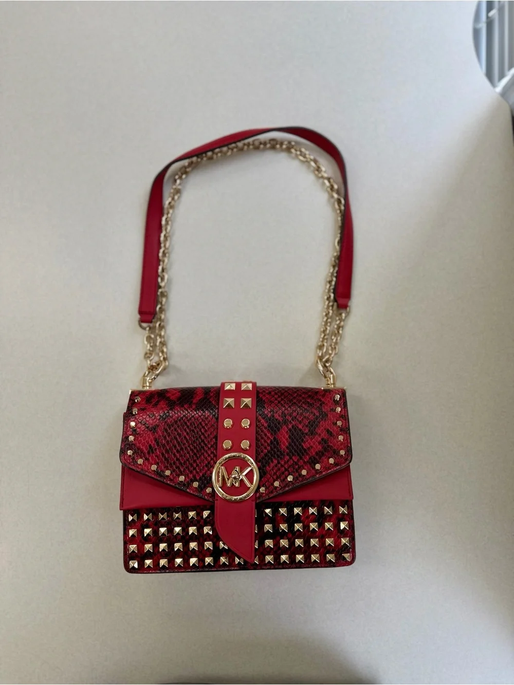 Michael Kors Greenwich Small Studded Snake-Embossed Leather Crossbody